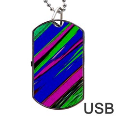 Diagonal Green Blue Purple And Black Abstract Art Dog Tag Usb Flash (one Side) by KorokStudios