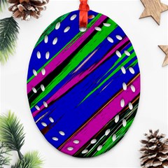 Diagonal Green Blue Purple And Black Abstract Art Ornament (oval Filigree)