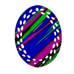 Diagonal Green Blue Purple And Black Abstract Art Oval Filigree Ornament (two Sides)