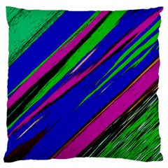 Diagonal Green Blue Purple And Black Abstract Art Large Cushion Case (one Side) by KorokStudios