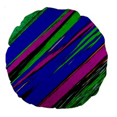 Diagonal Green Blue Purple And Black Abstract Art Large 18  Premium Round Cushions by KorokStudios