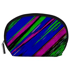 Diagonal Green Blue Purple And Black Abstract Art Accessory Pouch (large)