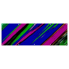 Diagonal Green Blue Purple And Black Abstract Art Banner And Sign 12  X 4  by KorokStudios