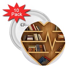 Bookshelf Heart 2 25  Buttons (10 Pack)  by artworkshop