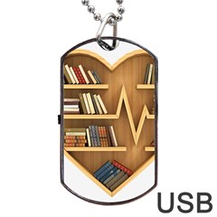 Bookshelf Heart Dog Tag Usb Flash (one Side) by artworkshop