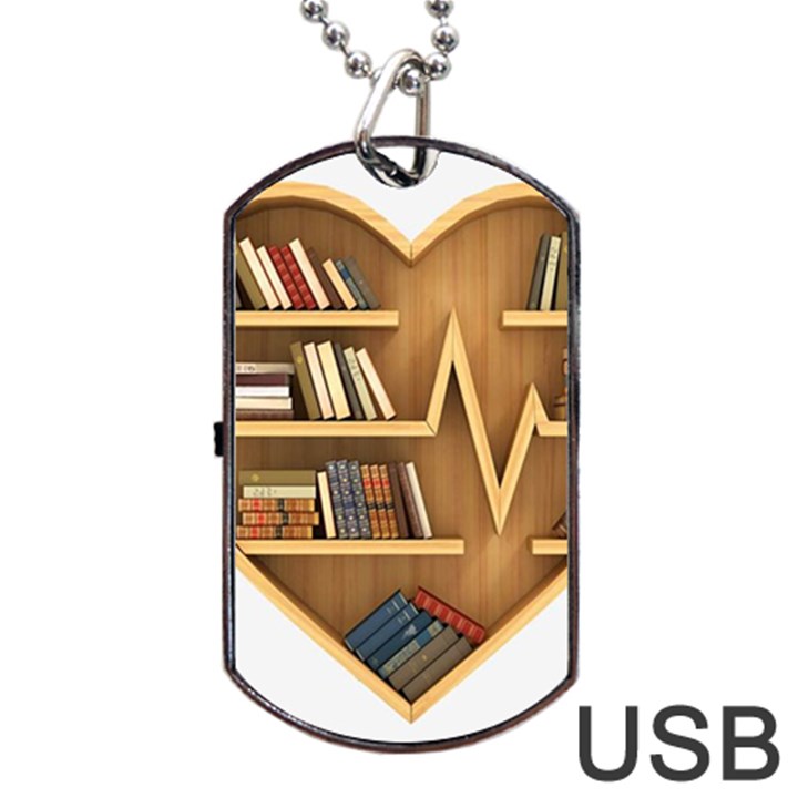 Bookshelf Heart Dog Tag USB Flash (Two Sides)