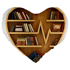 Bookshelf Heart Large 19  Premium Flano Heart Shape Cushions by artworkshop