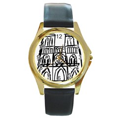 Gold Foil Notre Dame Round Gold Metal Watch