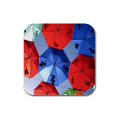 Letters Pattern Folding Umbrellas 2 Rubber Square Coaster (4 Pack) by artworkshop