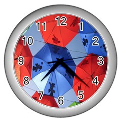 Letters Pattern Folding Umbrellas 2 Wall Clock (silver) by artworkshop