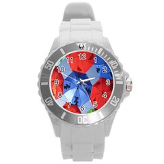 Letters Pattern Folding Umbrellas 2 Round Plastic Sport Watch (l) by artworkshop