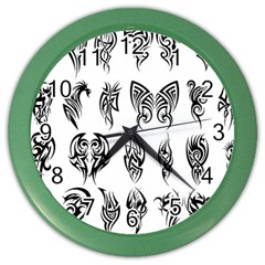 Tattoo Pattern Coin Purse Color Wall Clock by artworkshop