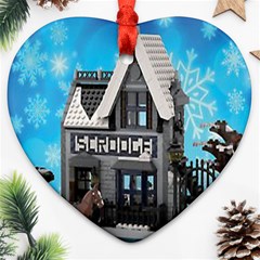 Winter Village Snow Brick Buildings Ornament (heart) by artworkshop