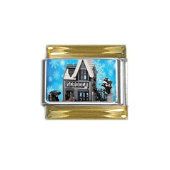 Winter Village Snow Brick Buildings Gold Trim Italian Charm (9mm) by artworkshop