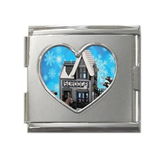 Winter Village Snow Brick Buildings Mega Link Heart Italian Charm (18mm) by artworkshop