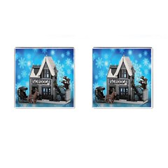 Winter Village Snow Brick Buildings Cufflinks (square) by artworkshop