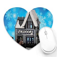 Winter Village Snow Brick Buildings Heart Mousepad by artworkshop