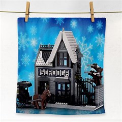 Winter Village Snow Brick Buildings Face Towel by artworkshop