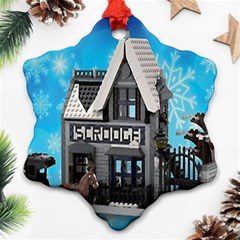 Winter Village Snow Brick Buildings Snowflake Ornament (two Sides) by artworkshop