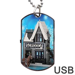 Winter Village Snow Brick Buildings Dog Tag Usb Flash (two Sides) by artworkshop