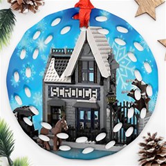 Winter Village Snow Brick Buildings Ornament (round Filigree)