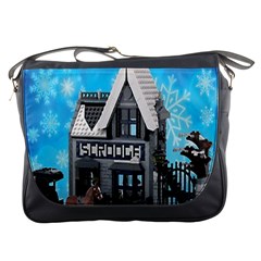 Winter Village Snow Brick Buildings Messenger Bag by artworkshop