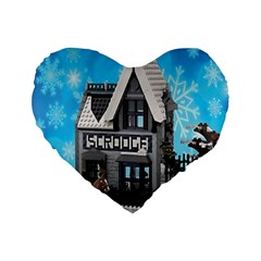 Winter Village Snow Brick Buildings Standard 16  Premium Heart Shape Cushions by artworkshop