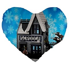 Winter Village Snow Brick Buildings Large 19  Premium Heart Shape Cushions by artworkshop