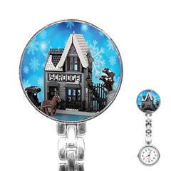 Winter Village Snow Brick Buildings Stainless Steel Nurses Watch by artworkshop