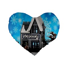 Winter Village Snow Brick Buildings Standard 16  Premium Flano Heart Shape Cushions by artworkshop