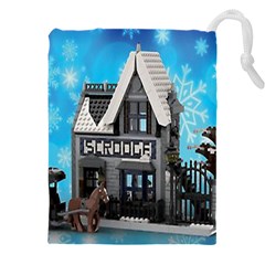 Winter Village Snow Brick Buildings Drawstring Pouch (5xl) by artworkshop