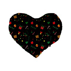 Christmas Pattern Texture Colorful Wallpaper Standard 16  Premium Flano Heart Shape Cushions by Ravend