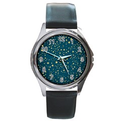 Star Golden Pattern Christmas Design White Gold Round Metal Watch by Ravend