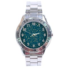 Star Golden Pattern Christmas Design White Gold Stainless Steel Analogue Watch by Ravend