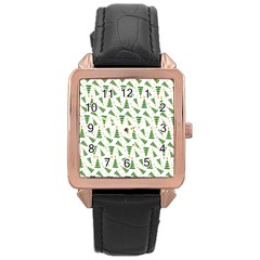 Christmas Tree Pattern Christmas Trees Rose Gold Leather Watch 