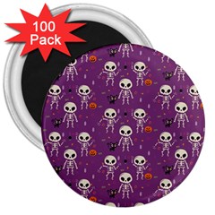 Background Halloween Pattern Pumpkin Skeleton Bat 3  Magnets (100 Pack) by Ravend