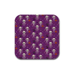 Background Halloween Pattern Pumpkin Skeleton Bat Rubber Square Coaster (4 Pack) by Ravend