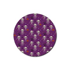 Background Halloween Pattern Pumpkin Skeleton Bat Rubber Coaster (round) by Ravend