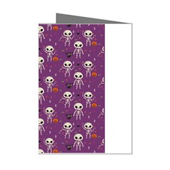 Background Halloween Pattern Pumpkin Skeleton Bat Mini Greeting Cards (pkg Of 8) by Ravend