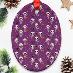 Background Halloween Pattern Pumpkin Skeleton Bat Oval Ornament (two Sides) by Ravend