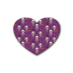 Background Halloween Pattern Pumpkin Skeleton Bat Rubber Coaster (heart) by Ravend