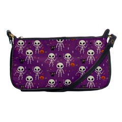 Background Halloween Pattern Pumpkin Skeleton Bat Shoulder Clutch Bag by Ravend