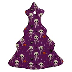 Background Halloween Pattern Pumpkin Skeleton Bat Christmas Tree Ornament (two Sides) by Ravend