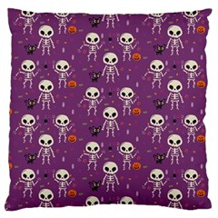 Background Halloween Pattern Pumpkin Skeleton Bat Large Cushion Case (one Side) by Ravend