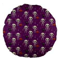 Background Halloween Pattern Pumpkin Skeleton Bat Large 18  Premium Round Cushions by Ravend