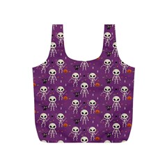 Background Halloween Pattern Pumpkin Skeleton Bat Full Print Recycle Bag (s) by Ravend