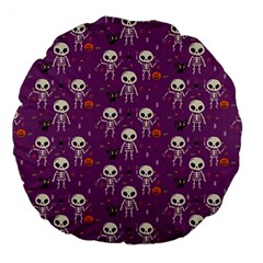 Background Halloween Pattern Pumpkin Skeleton Bat Large 18  Premium Flano Round Cushions by Ravend