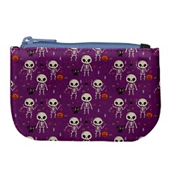 Background Halloween Pattern Pumpkin Skeleton Bat Large Coin Purse by Ravend