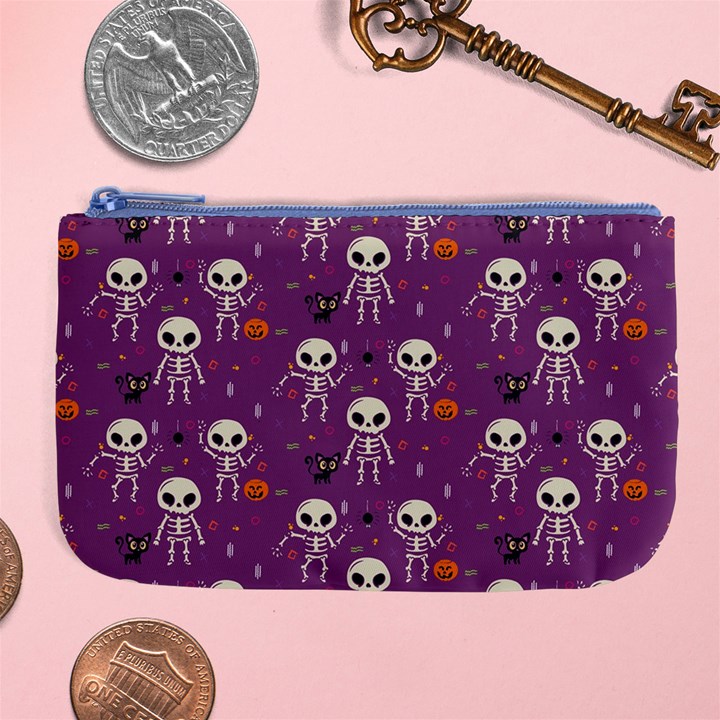 Background Halloween Pattern Pumpkin Skeleton Bat Large Coin Purse