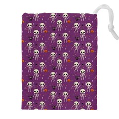 Background Halloween Pattern Pumpkin Skeleton Bat Drawstring Pouch (4xl) by Ravend